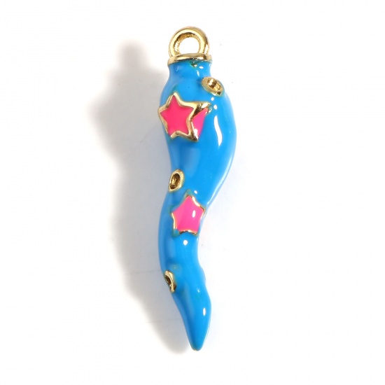Picture of Brass Charms Gold Plated Blue & Fuchsia Chili Star Enamel 27mm x 7mm, 1 Piece                                                                                                                                                                                 