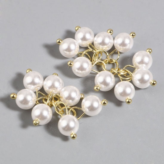 Picture of Acrylic Charms Round Gold Plated White Imitation Pearl 23mm, 2 PCs