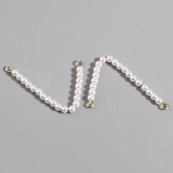 Picture of Acrylic Connectors Gold Plated White Imitation Pearl 4.3cm x 3cm, 2 PCs