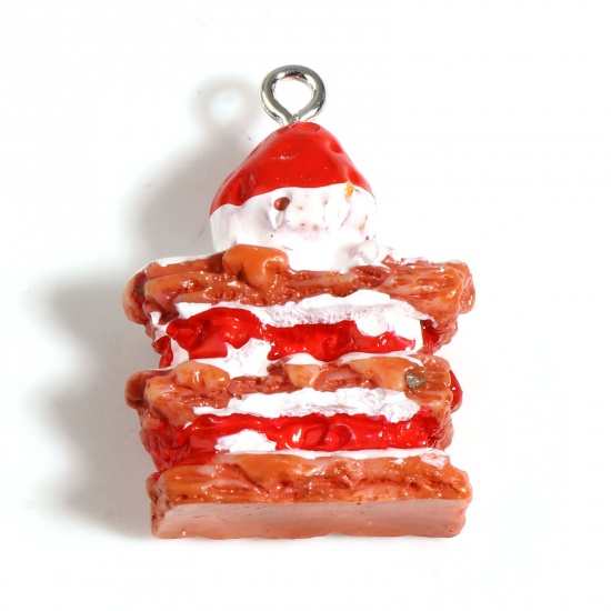 Picture of Resin Pendants Cake Strawberry Silver Tone White & Red 30mm x 20mm - 29mm x 20mm, 5 PCs