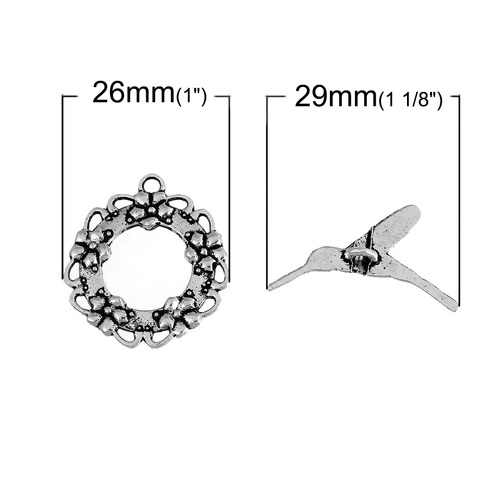 Picture of Zinc Based Alloy Toggle Clasps Findings Garland & Hummingbird Antique Silver 29mm x 16mm 28mm x 26mm, 10 Sets