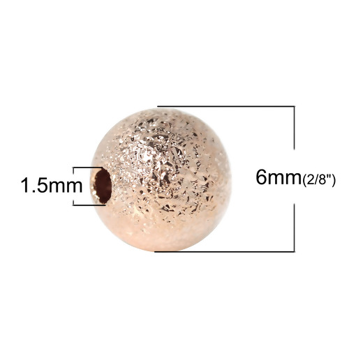 Picture of Brass Spacer Beads Round Rose Gold Sparkledust About 6mm( 2/8") Dia, Hole: Approx 1.5mm, 100 PCs