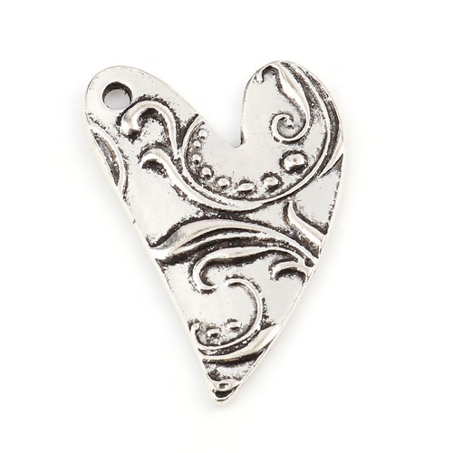 Picture of Zinc Based Alloy Charms Heart Antique Silver Color Branch 29mm x 20mm, 10 PCs