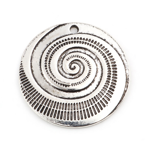 Picture of Zinc Based Alloy Charms Round Antique Silver Color Swirl 28mm Dia., 10 PCs
