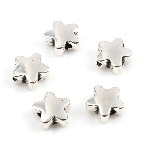 Picture of Zinc Based Alloy Galaxy Spacer Beads Star Antique Silver Color About 8mm x 7.5mm, Hole: Approx 1.3mm, 100 PCs
