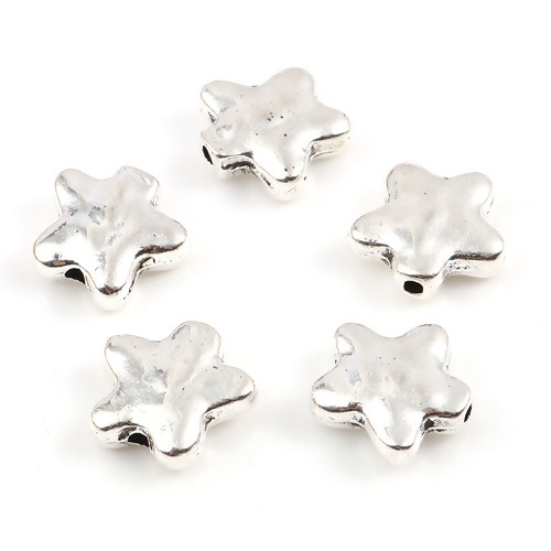 Picture of Zinc Based Alloy Galaxy Spacer Beads Star Antique Silver Color About 11mm x 11mm, Hole: Approx 1.5mm, 50 PCs