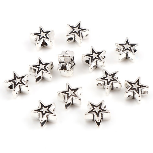 Picture of Zinc Based Alloy Galaxy Spacer Beads Star Antique Silver Color About 6.5mm x 6mm, Hole: Approx 1.5mm, 300 PCs