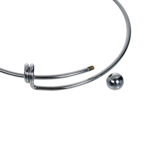 Picture of Brass Expandable Bangles Bracelets Single Bar Round Silver Tone With Removable Ball End Cap Adjustable From 22cm(8 5/8") - 20cm(7 7/8") long, 1 Piece                                                                                                         