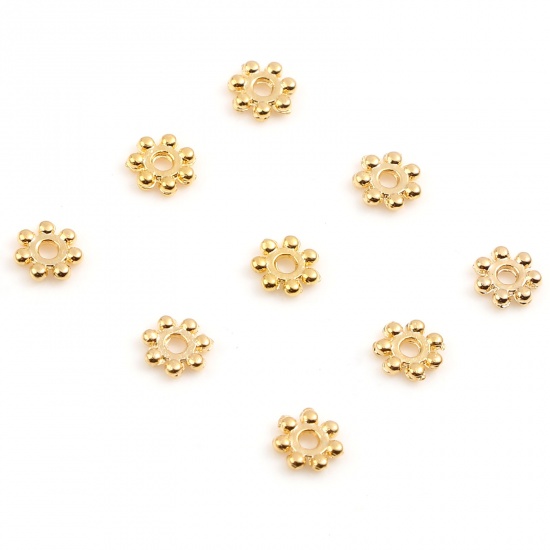 Picture of Brass Spacer Beads 18K Real Gold Plated Snowflake About 4mm x 4mm, Hole: Approx 1mm, 10 PCs                                                                                                                                                                   