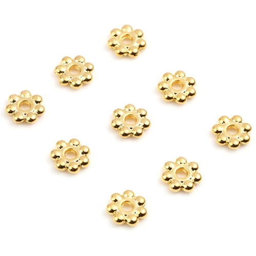 Picture of Brass Spacer Beads 18K Real Gold Plated Snowflake About 6mm x 6mm, Hole: Approx 1.9mm, 10 PCs                                                                                                                                                                 