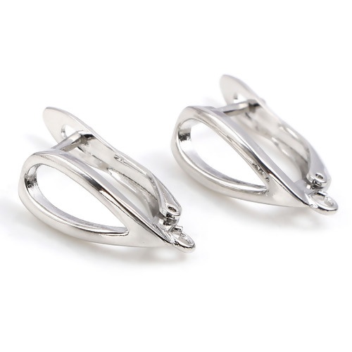Picture of Brass Hoop Earrings Real Platinum Plated U-shaped Drop W/ Loop 20mm x 6mm, Post/ Wire Size: (19 gauge), 2 PCs                                                                                                                                                 