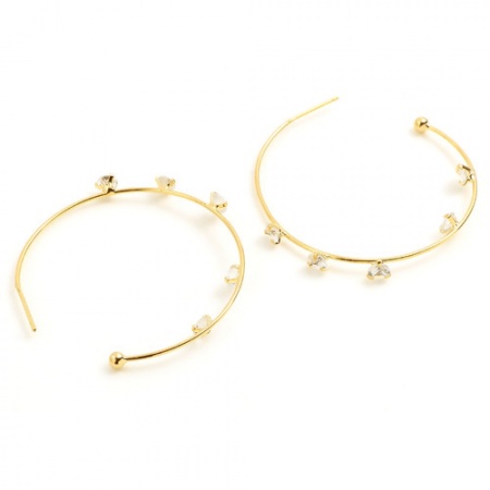 Picture of Brass Earrings 18K Real Gold Plated C Shape 4.2cm Dia., Post/ Wire Size: (20 gauge), 2 PCs