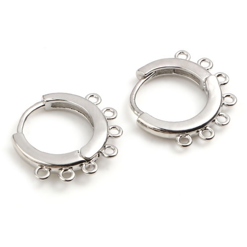 Picture of Brass Hoop Earrings Real Platinum Plated Round W/ Loop 18mm x 16mm, Post/ Wire Size: (18 gauge), 2 PCs