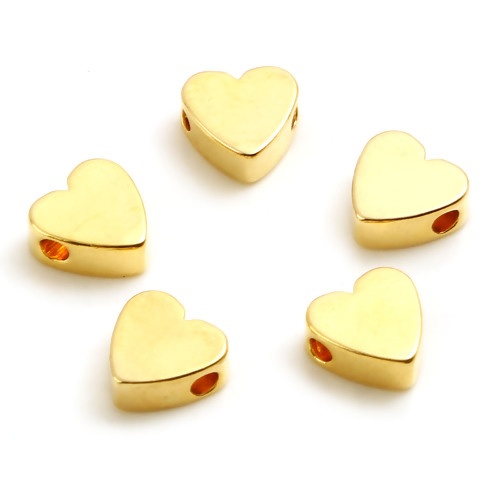 Picture of Brass Valentine's Day Beads 18K Real Gold Plated Heart About 8mm x 8mm, Hole: Approx 1.9mm, 10 PCs                                                                                                                                                            