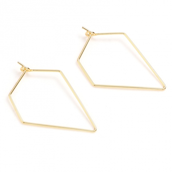 Picture of Brass Hoop Earrings 18K Real Gold Plated Polygon 35mm x 23mm, Post/ Wire Size: (20 gauge), 10 PCs