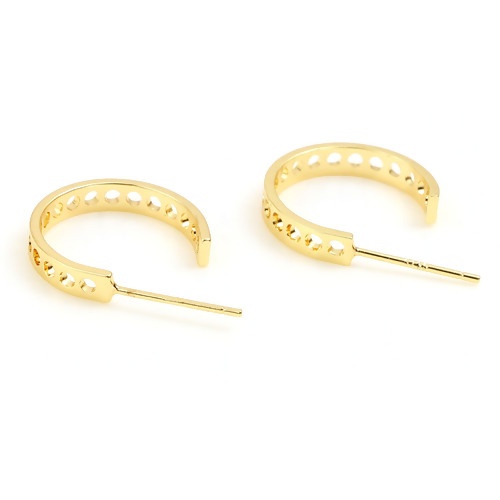 Picture of Brass Hoop Earrings 18K Real Gold Plated Round Circle 22mm x 16mm, Post/ Wire Size: (21 gauge), 2 PCs                                                                                                                                                         