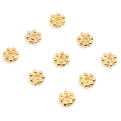 Picture of Brass Spacer Beads 18K Real Gold Plated Snowflake About 5mm x 5mm, Hole: Approx 1.5mm, 10 PCs                                                                                                                                                                 