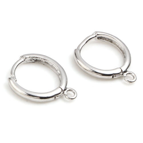 Picture of Brass Hoop Earrings Real Platinum Plated Round W/ Loop 16mm x 13mm, Post/ Wire Size: (18 gauge), 6 PCs