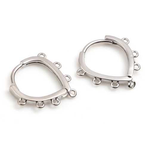 Picture of Brass Hoop Earrings Real Platinum Plated Drop W/ Loop 15mm x 14mm, Post/ Wire Size: (18 gauge), 2 PCs