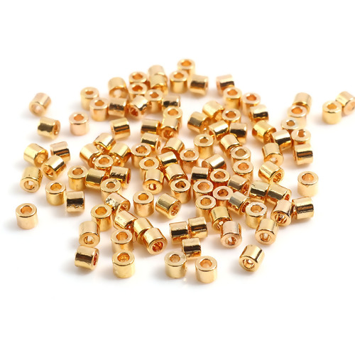 Picture of Brass Spacer Beads 18K Real Gold Plated Cylinder About 2.5mm x 2mm, Hole: Approx 1mm, 10 PCs                                                                                                                                                                  