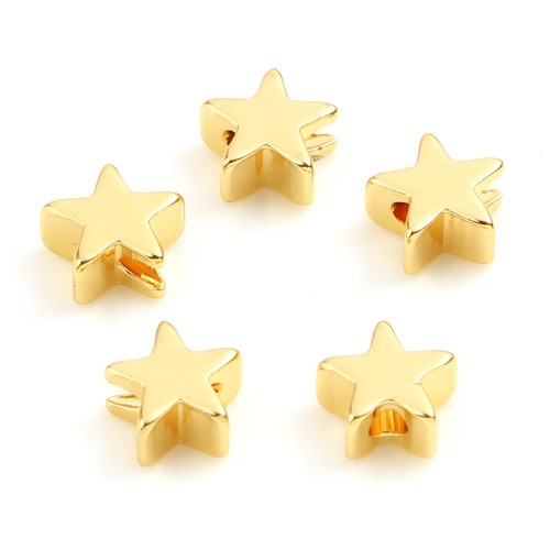 Picture of Brass Galaxy Beads 18K Real Gold Plated Star About 5.5mm x 5mm, Hole: Approx 1.4mm, 10 PCs                                                                                                                                                                    