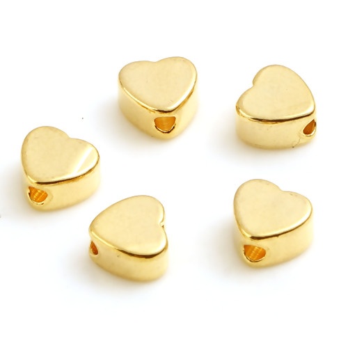 Picture of Brass Valentine's Day Beads 18K Real Gold Plated Heart About 5mm x 5mm, Hole: Approx 1.2mm, 10 PCs                                                                                                                                                            