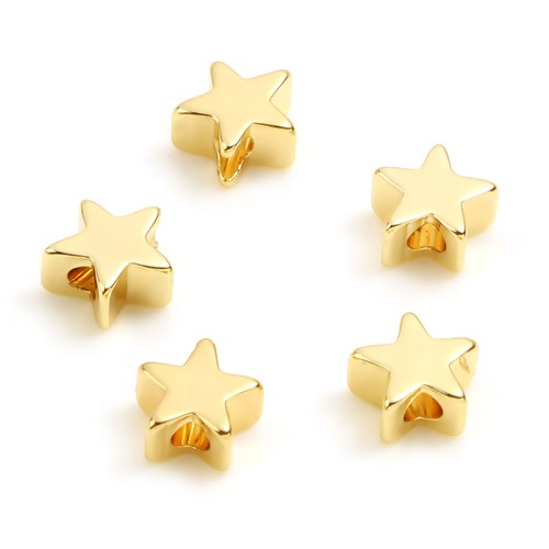 Picture of Brass Galaxy Beads 18K Real Gold Plated Star About 6mm x 6mm, Hole: Approx 1.6mm, 10 PCs                                                                                                                                                                      