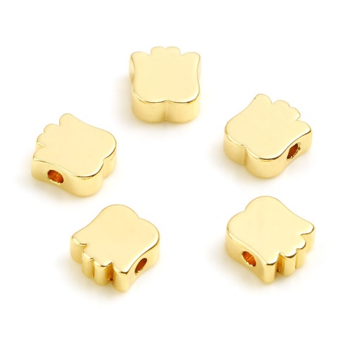 Picture of Brass Beads 18K Real Gold Plated Flower Bud About 6mm x 6mm, Hole: Approx 1.4mm, 10 PCs                                                                                                                                                                       