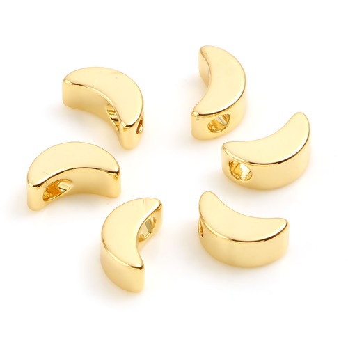 Picture of Brass Galaxy Beads 18K Real Gold Plated Half Moon About 6mm x 3mm, Hole: Approx 1.6mm, 10 PCs                                                                                                                                                                 
