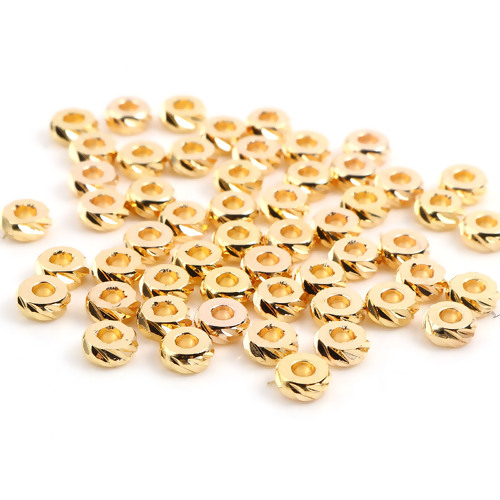 Picture of Brass Spacer Beads 18K Real Gold Plated Round Geometric About 5mm Dia, Hole: Approx 2mm, 10 PCs                                                                                                                                                               