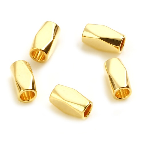Picture of Brass Beads 18K Real Gold Plated Rectangle Faceted About 6mm x 3mm, Hole: Approx 2.2mm, 10 PCs                                                                                                                                                                
