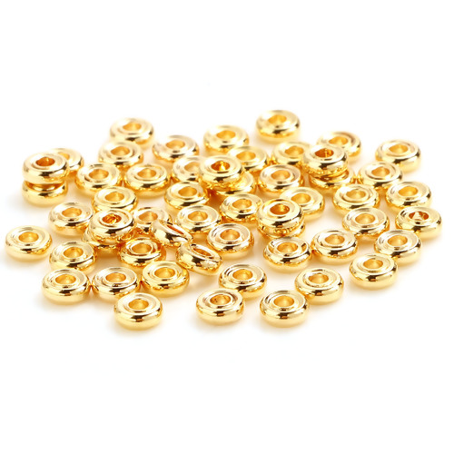 Picture of Brass Spacer Beads 18K Real Gold Plated Round About 4mm Dia, Hole: Approx 1.5mm, 20 PCs                                                                                                                                                                       