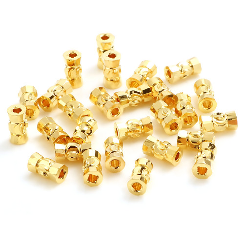 Picture of Brass Beads 18K Real Gold Plated Cylinder Moon About 6mm x 3.5mm, Hole: Approx 1.4mm, 20 PCs                                                                                                                                                                  