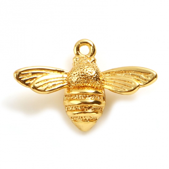 Picture of Brass Insect Charms Bee Animal 18K Real Gold Plated 17mm x 11.5mm, 2 PCs                                                                                                                                                                                      