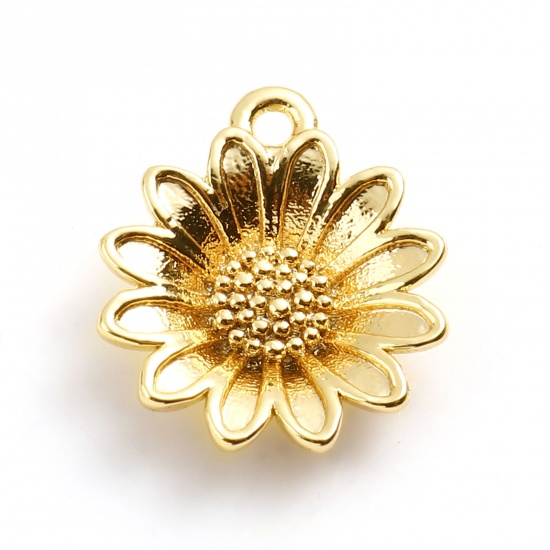 Picture of Brass Charms Daisy Flower 18K Real Gold Plated 13mm x 11.5mm, 2 PCs                                                                                                                                                                                           