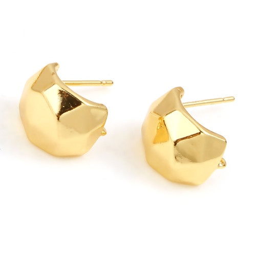 Picture of Brass Ear Post Stud Earrings 18K Real Gold Plated Arc W/ Loop 11mm x 9mm, Post/ Wire Size: (21 gauge), 2 PCs                                                                                                                                                  