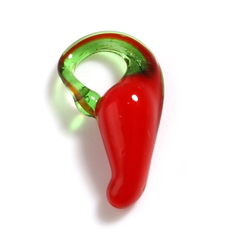Picture of Lampwork Glass Charms Red & Green Chili 20mm x 9mm, 10 PCs