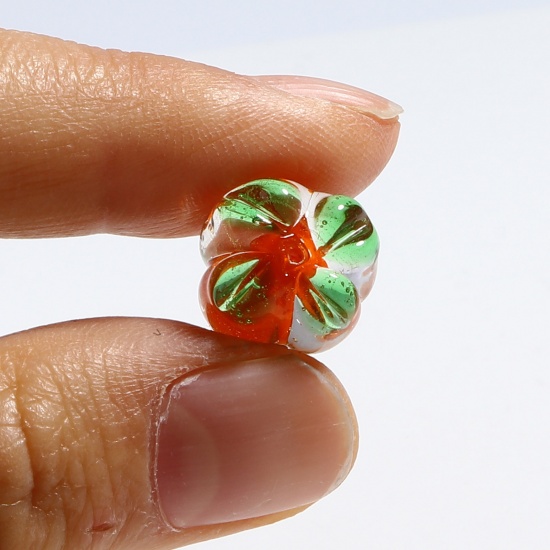 Picture of Lampwork Glass Beads Persimmon Green & Orange About 13mm x 11mm, Hole: Approx 1.7mm, 10 PCs