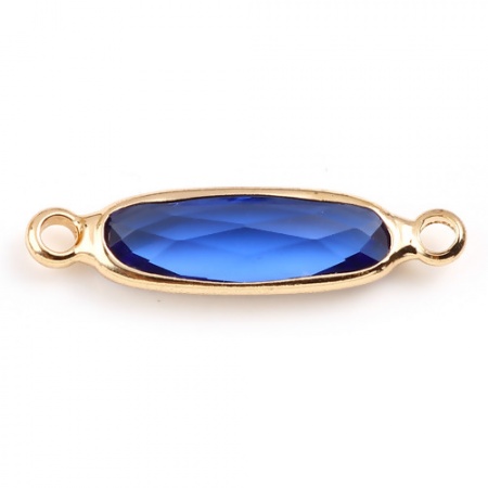 Immagine di Ottone + Vetro Connettore Ovale Oro Placcato Blu Marino 22mm x 6mm, 5 Pz