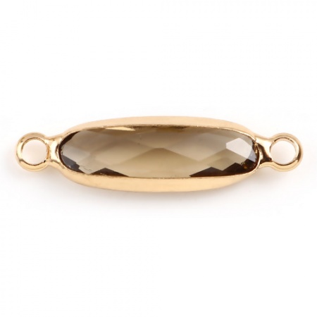Immagine di Ottone + Vetro Connettore Ovale Oro Placcato Verde Oliva 22mm x 6mm, 5 Pz