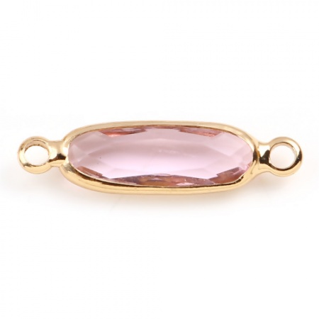 Immagine di Ottone + Vetro Connettore Ovale Oro Placcato Rosa Chiaro 22mm x 6mm, 5 Pz