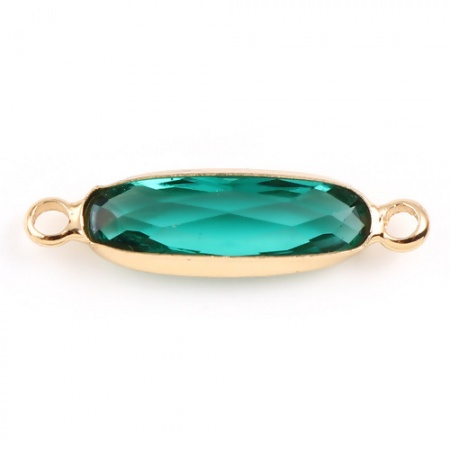 Immagine di Ottone + Vetro Connettore Ovale Oro Placcato Verde 22mm x 6mm, 5 Pz