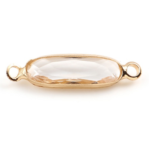 Picture of Brass & Glass Connectors Oval Gold Plated Transparent Clear 22mm x 6mm, 5 PCs                                                                                                                                                                                 