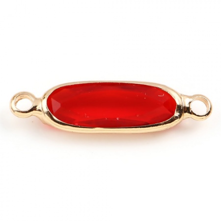 Immagine di Ottone + Vetro Connettore Ovale Oro Placcato Rosso 22mm x 6mm, 5 Pz