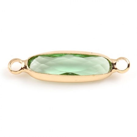 Immagine di Ottone + Vetro Connettore Ovale Oro Placcato Verde Chiaro 22mm x 6mm, 5 Pz