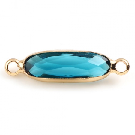 Immagine di Ottone + Vetro Connettore Ovale Oro Placcato Blu Pavone 22mm x 6mm, 5 Pz