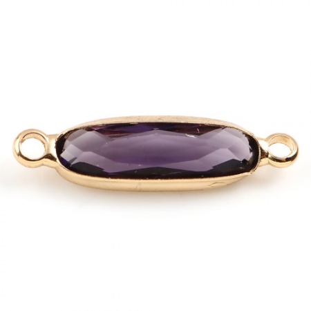 Immagine di Ottone + Vetro Connettore Ovale Oro Placcato Colore Viola 22mm x 6mm, 5 Pz