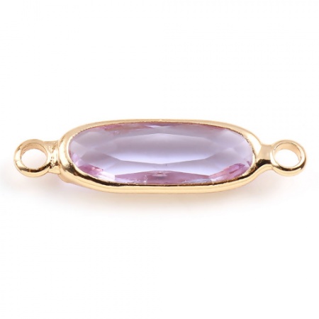 Immagine di Ottone + Vetro Connettore Ovale Oro Placcato Viola Chiaro 22mm x 6mm, 5 Pz