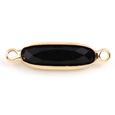 Immagine di Ottone + Vetro Connettore Ovale Oro Placcato Nero 22mm x 6mm, 5 Pz