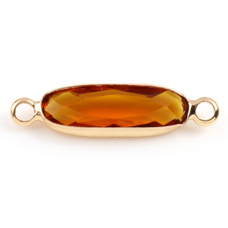 Immagine di Ottone + Vetro Connettore Ovale Oro Placcato Ambra 22mm x 6mm, 5 Pz